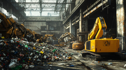  A robotic sorting system in a recycling facility. 