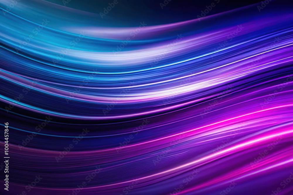 Poster vibrant flowing waves of blue and purple light create a mesmerizing abstract display in an enchantin