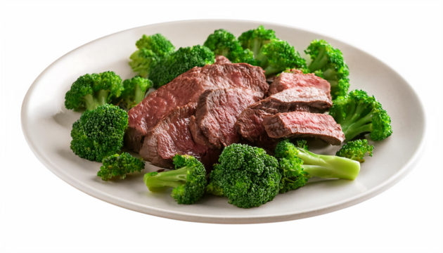  Fresh Beef Broccoli on plate transparent background    