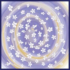 Scarf design. square white and purple floral scarf pattern. small Flowers and swirl design for textile. Flowers Hijab scarf, foulard, shawl or carpet
