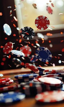 A stack of poker chips that launches itself into the air from the table