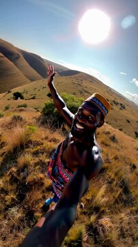 homme africain disant bonjour selfie