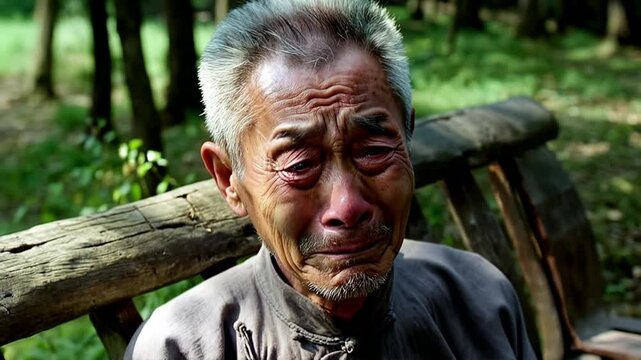 homme asiatique qui pleur