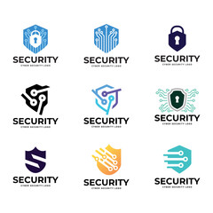 Set of shield cyber Security Logo or badge for technology and security company.