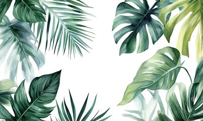 Abstract Watercolor Tropical Leaves Illustration, AI generated illustration