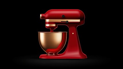 Fototapeta premium Red mixer with gold bowl on a dark background, perfect for baking enthusiasts.