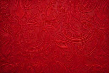 Red Paisley Pattern Velvet Fabric Background