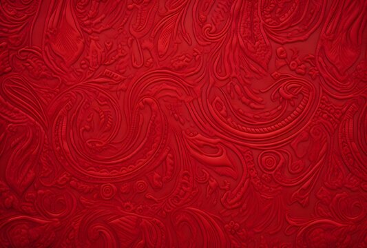 Red Paisley Pattern Velvet Fabric Background