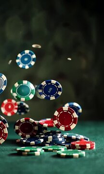 A stack of poker chips that launches itself into the air from the table