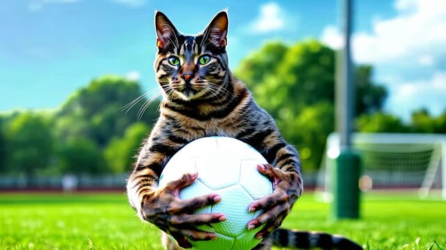 chat tenant une balle de football