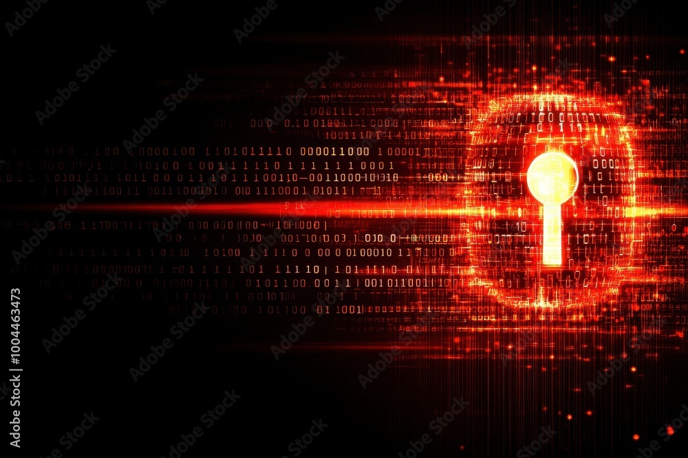 Fototapete Digital security keyhole with binary design.