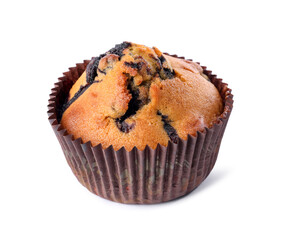 Delicious sweet muffins with blueberry isolated on white