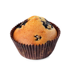 Delicious sweet muffins with blueberry isolated on white