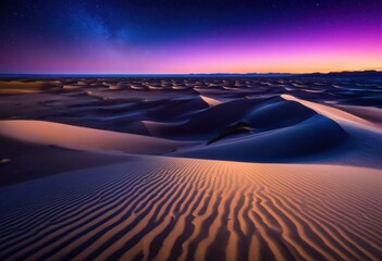 Naklejka premium enchanting vast sand dunes under starlit sky twinkling stars gentle night glow, desert, starlight, milkyway, landscape, nature, moonlight, elevation