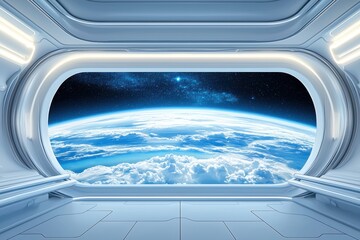 Fototapeta premium Futuristic view of Earth from spacecraft