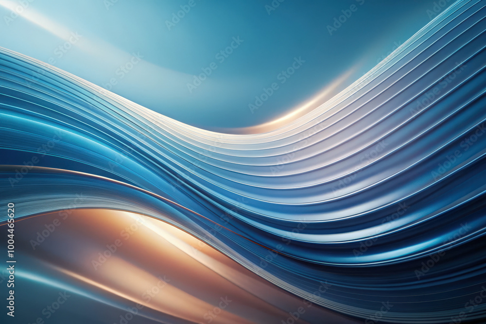 Wall mural flowing waves of blue and gold light create a mesmerizing visual experience in an abstract digital a