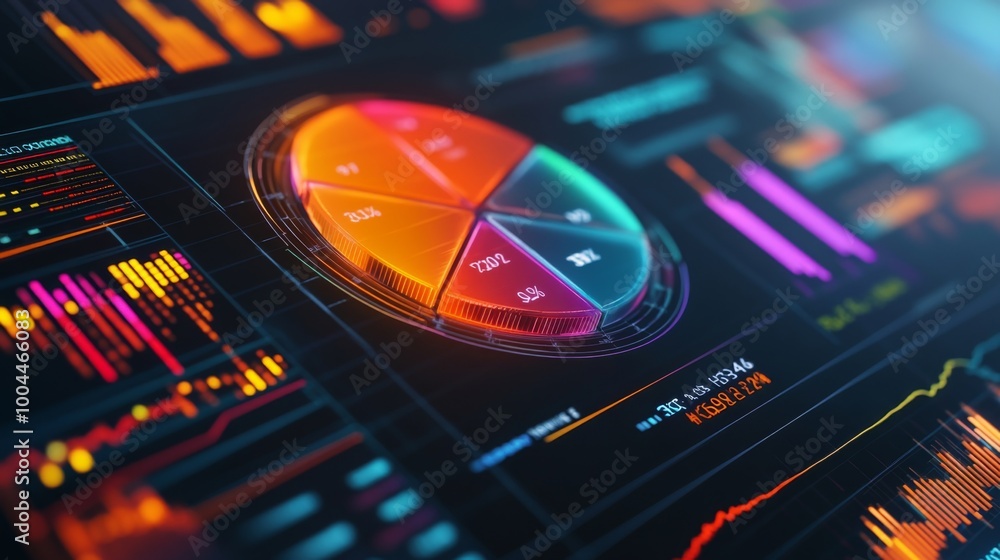 Aufkleber a close-up of a colorful financial pie chart on a digital dashboard, with floating data labels showi