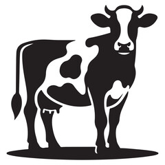 Cow Silhouette Set with Grazing and Standing Cows