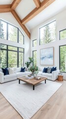 Fototapeta premium Modern living room with large windows.