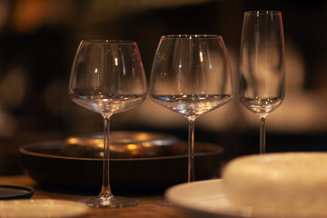 Close up on a table with luxury crockery, no people are visible.