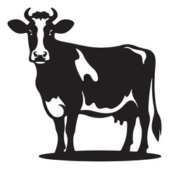 Cow Silhouette Set with Grazing and Standing Cows