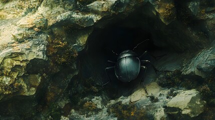 10. A darkling beetle hiding in the crevices of rocky underground terrain