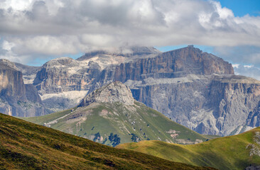 Fototapeta premium Summer alpine landscape from Catinaccio Group in the Dolomites, Italy, Europe