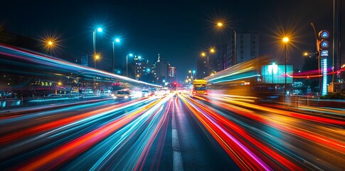 High-Speed Light Trails in the City at Night, AI generated illustration