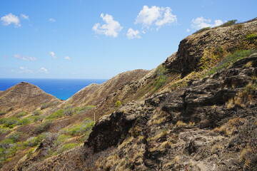 View of Diamond Head Volcanic Crater in Hawaii, USA - アメリカ ダイヤモンドヘッドの風景