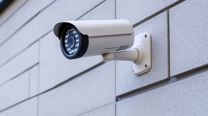 Security camera mounted on a modern building wall for surveillance and safety.