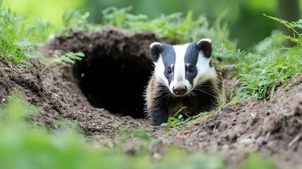 Fototapeta premium 24. A burrow system of a European badger under a woodland