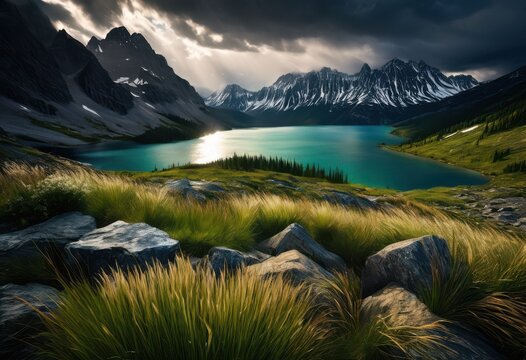 breathtaking mountain vista under dramatic stormy skies capturing majestic natural beauty inspiring landscape imagery, peak, sky, view, rock, cloud, sunset