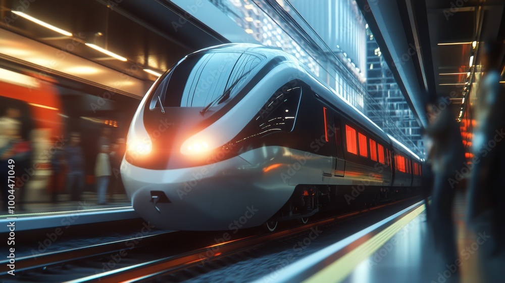 Leinwandbilder a close-up of an electric train arriving at a station, with the motion blur of the train emphasizing