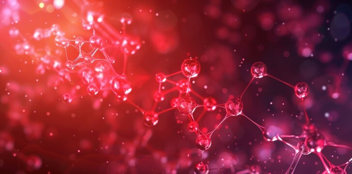 Abstract red molecules background, chemical compounds for pharmacy or medicine theme backdrop