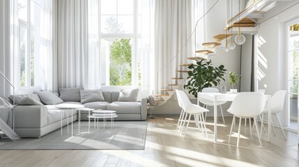 Fototapeta premium Modern Minimalist Living Room with White Interior