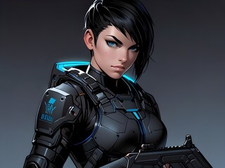 cyber woman with a sword