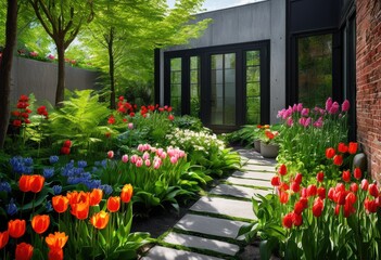 Obraz premium exploring colorful urban gardens that transform concrete spaces into vibrant green retreats aesthetically pleasing, cityscape, landscape, design, public