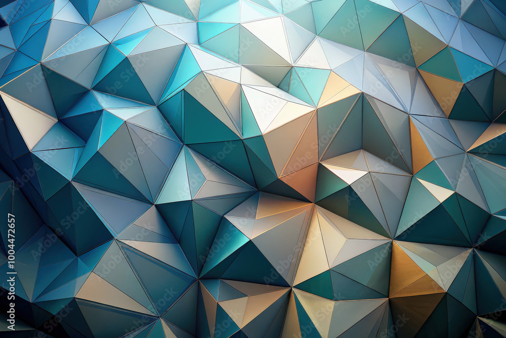 Poster dynamic geometric patterns emerge in shades of blue and gold, showcasing a stunning abstract design 