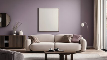 Stylish Living Room with Muted Lavender Walls