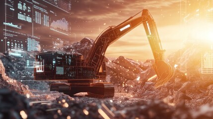 Digital Excavator on a Construction Site