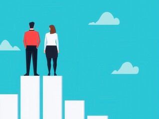 Obraz premium Entrepreneurs aligning business strategy with company vision, flat design illustration