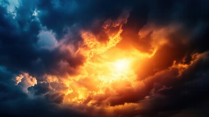 Fototapeta premium Dramatic Sunset Sky with Orange and Blue Clouds