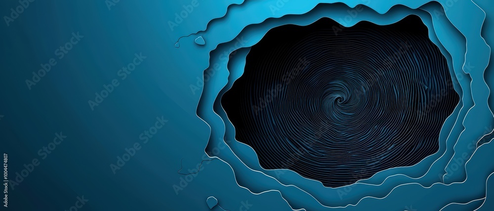 Poster abstract swirling blue background with a spiral shape, creating a sense of depth and mystery.