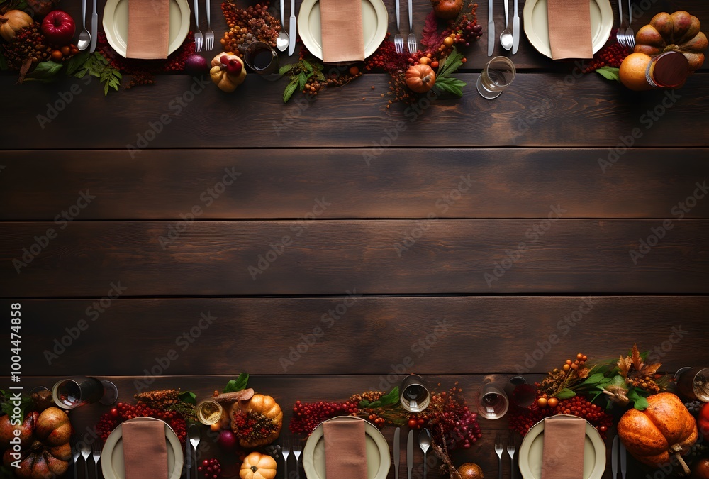Wall mural rustic thanksgiving table setting with copy space