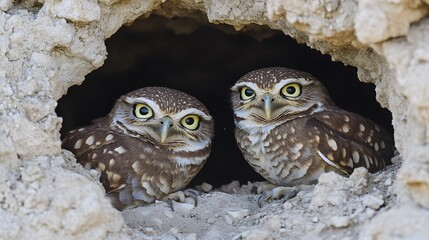 50. A pair of burrowing owls watching from their underground nest