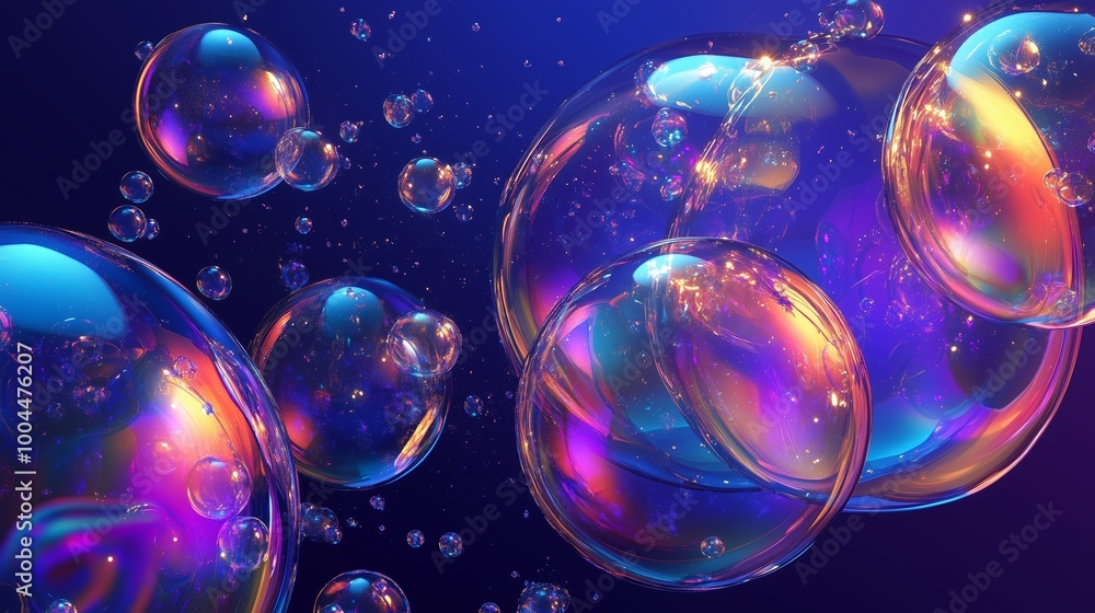 Aufkleber colorful soap bubbles floating against a dark backdrop, creating a visually striking and captivating