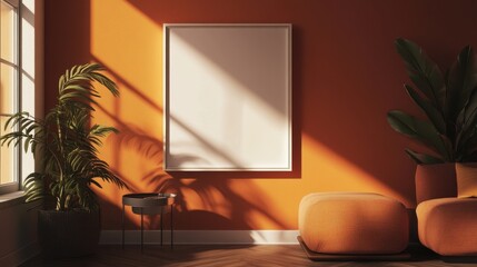 Contemporary Living Room with Muted Orange Walls