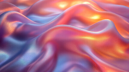 Obraz premium Abstract, swirling, iridescent fabric in shades of pink and orange.