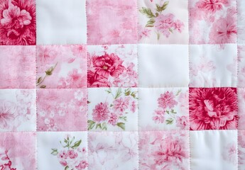 Shabby Chic Pink and White Floral Patchwork Fabric