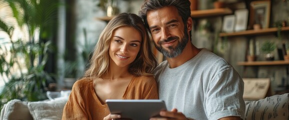 Fototapeta premium Happy Couple Browsing the Internet Together on a Tablet